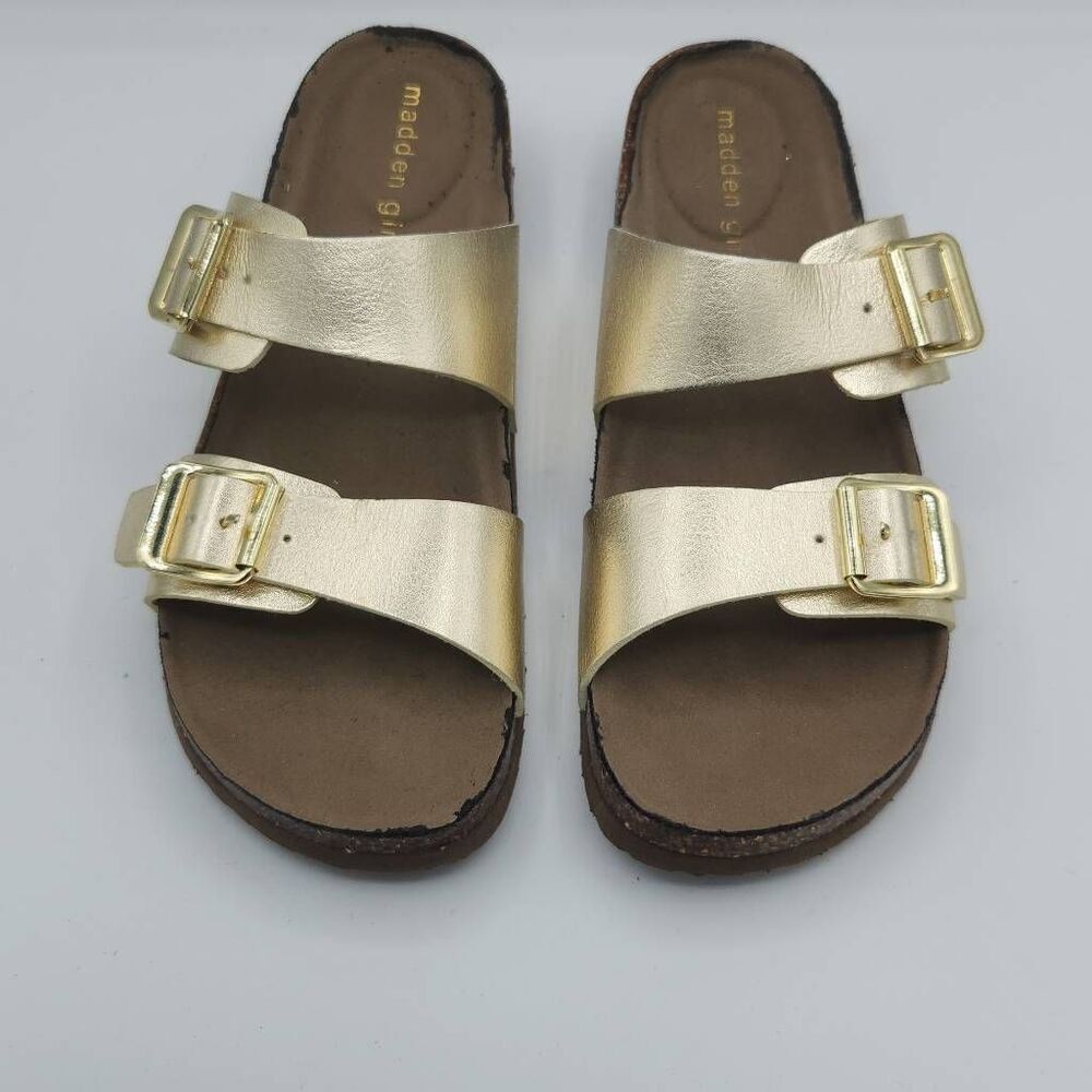 Madden Girl Women's Size 8 Brando Metallic Silver Double Buckle Sandals